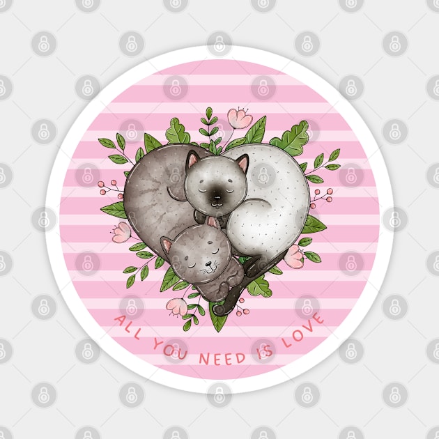 All You need is Love - Cat lined pink Magnet by Asilh87